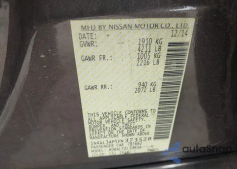 2015 Nissan Altima 2.5 Sl из США, поврежденный, VIN 1N4AL3AP5FN373528